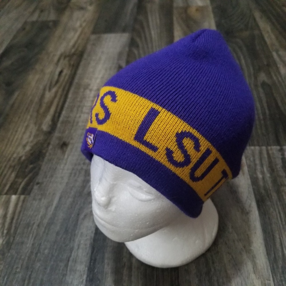 LSU Tigers Beanie Winter Knit Hat Purple Yellow Adult NCAA Football